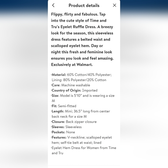 NWT Time and Tru Women's Short Sleeve Eyelet Ruffle Dress with Belt - Picture 2 of 6